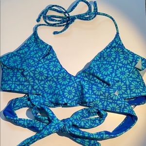 BLUE WRAP AROUND TIE BIKINI TOP